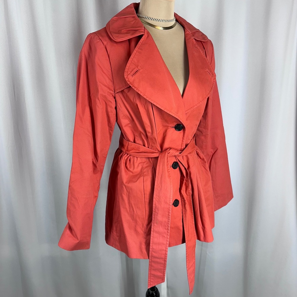 Banana Republic Trench Jacket Women M Coral Belted Cotton Coat READ
